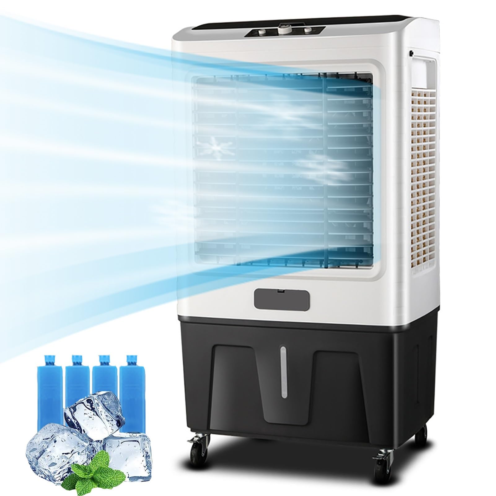 TIANQIHAO Portable Evaporative Air Cooler With Large Water Tank, Energy Efficient & Quiet For Home Office Use,Gray+white - Knob Control-116cm