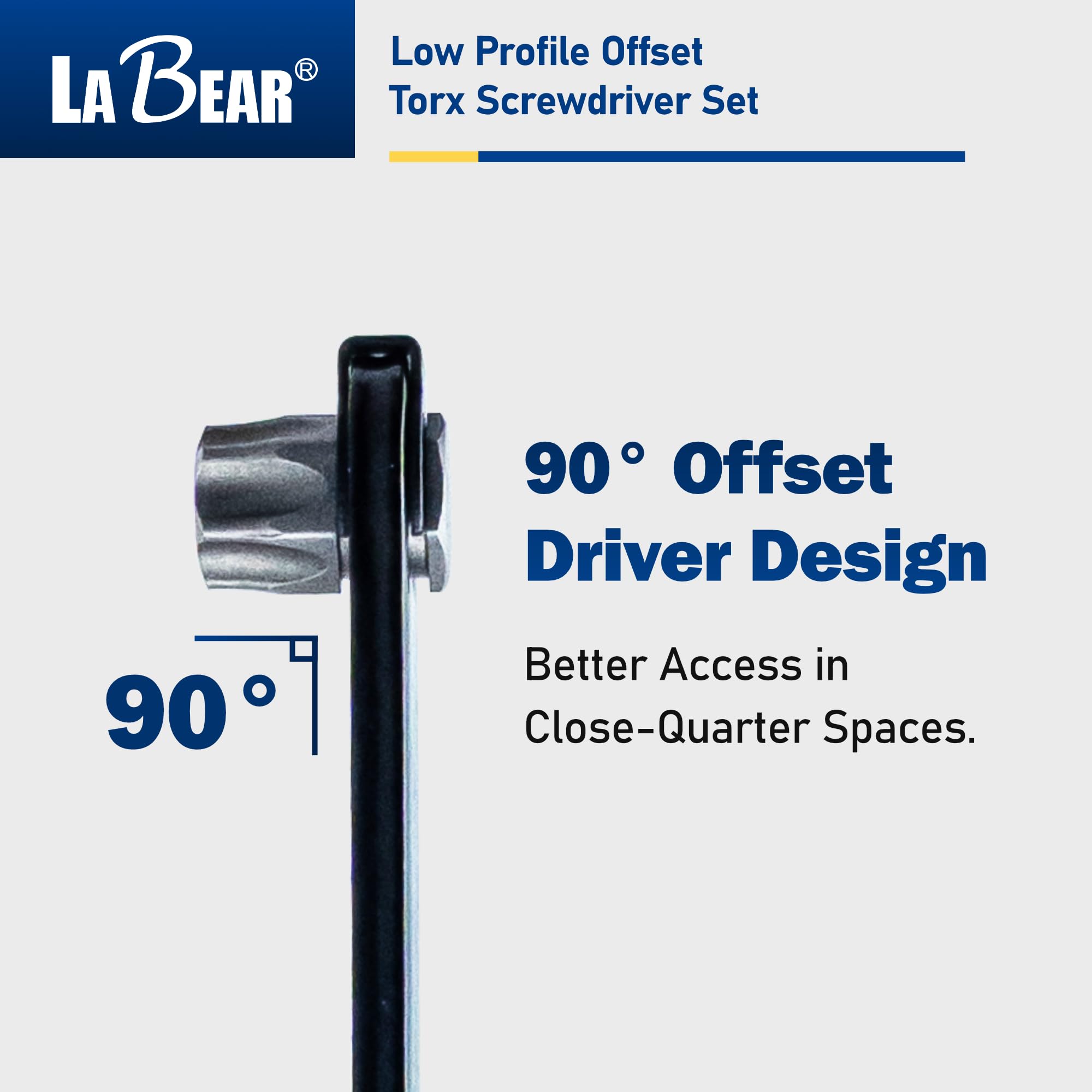 LABEAR TORX - Juego de destornilladores de desplazamiento de perfil ultra bajo, estrella, placa delgada recta de 90 grados para zonas estrechas, T20, T25, T27, T30 y T40