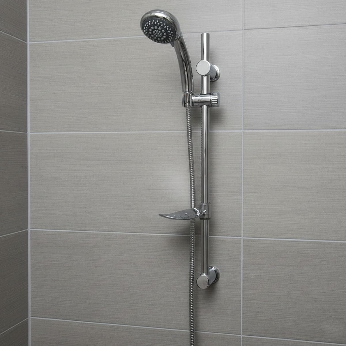 Ecospa Chrome Shower Kit With Riser Rail Slide Bar, 150Cm Hose, Handset Holder, Soap Dish, Adjustable Height Bracket – Bathroom Fitting
