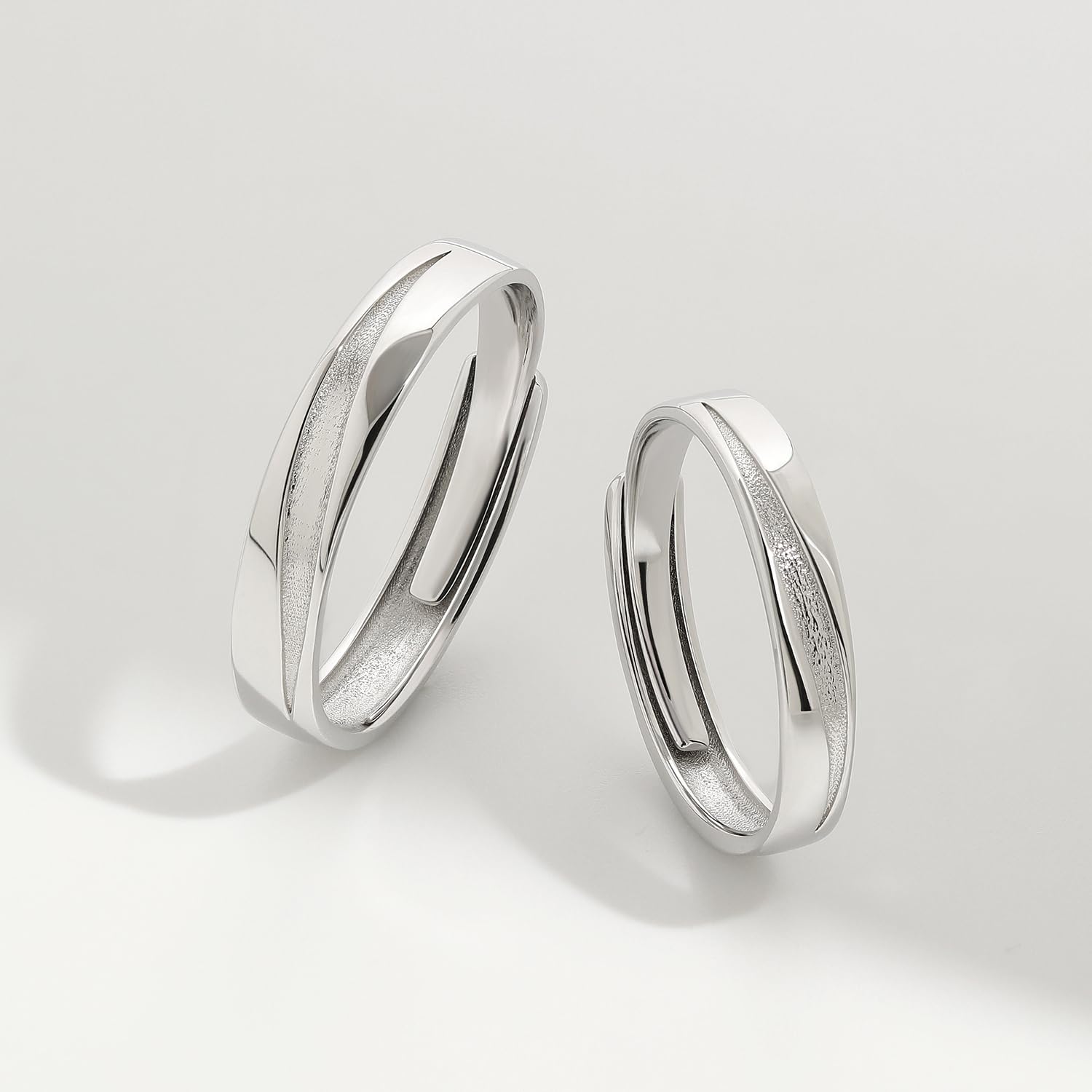 Meissa Alianzas Anillos de Pareja Plata de Ley 925 Bodas Compromiso Mujeres Hombres de Promesa Banda Aniversario Tamaño Ajustable Alianzas Novios (Juego de Dos Anillos)