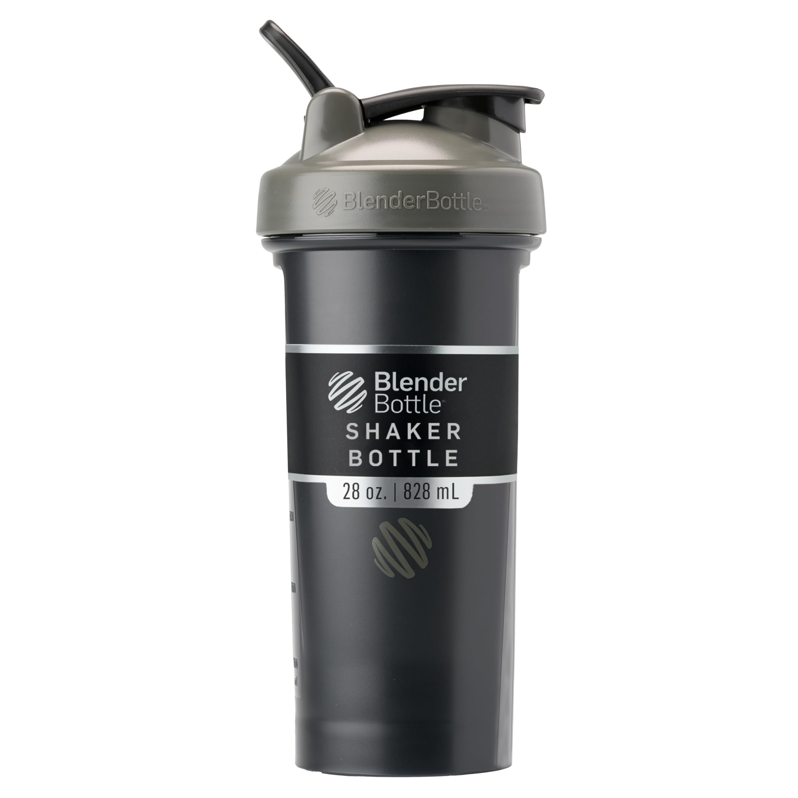 BlenderBottle Classic V2 Shaker Bottle Perfect for Protein Shakes and Pre Workout, 28-Ounce, Grey/Black, Black Shadow