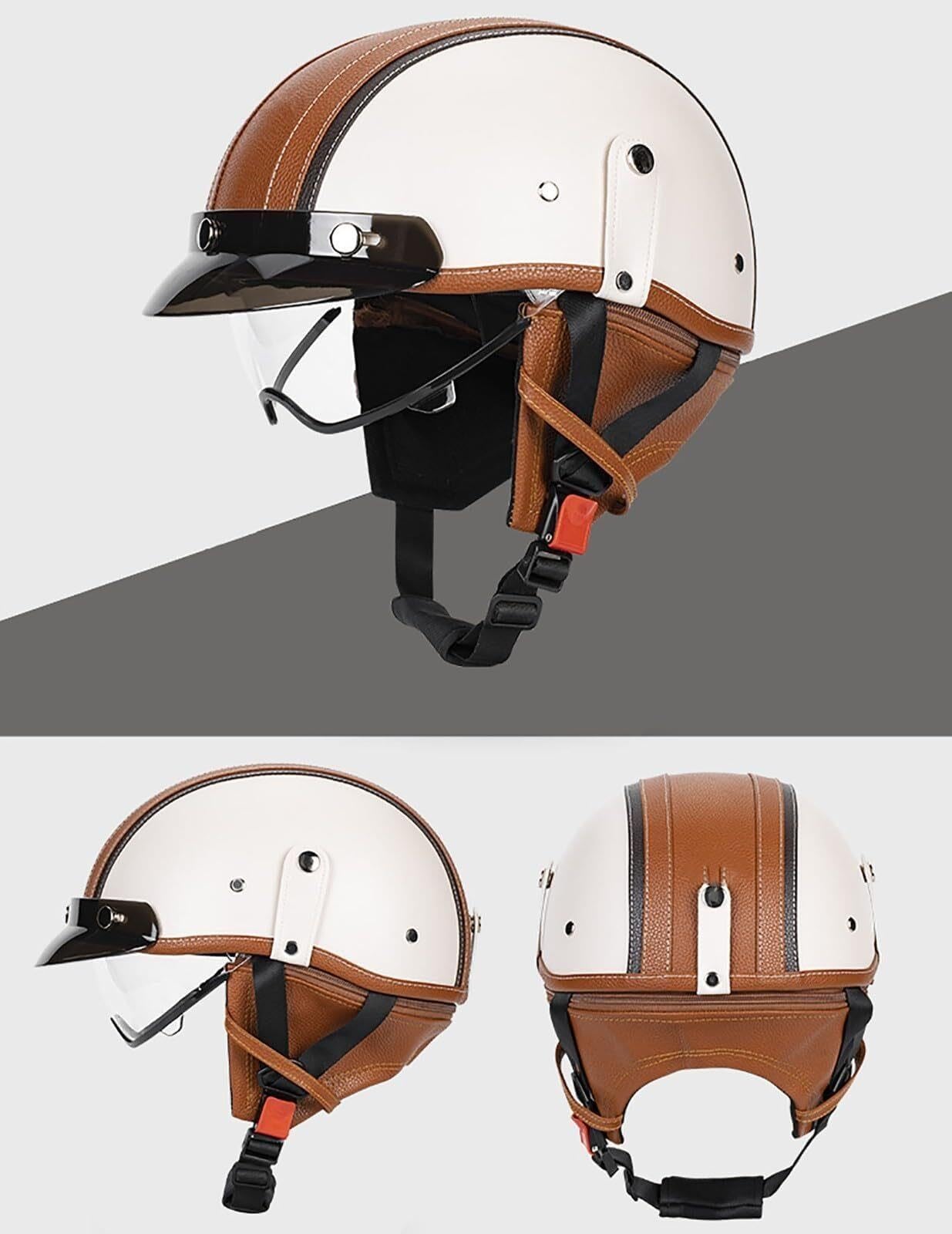 Casco Jet Moto Aperto Retrò Heritage Crema Marrone