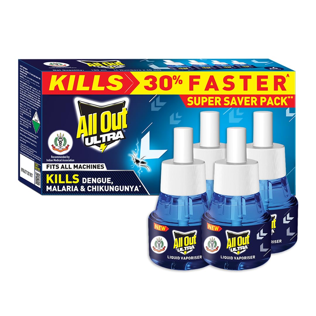 Ultra Liquid Vaporizer, 4 Refills (45ml) | Kills Dengue, Malaria & Chikungunya Spreading Mosquitoes | India's Only Mosquito Killer Brand Recommended by Indian Medical Association