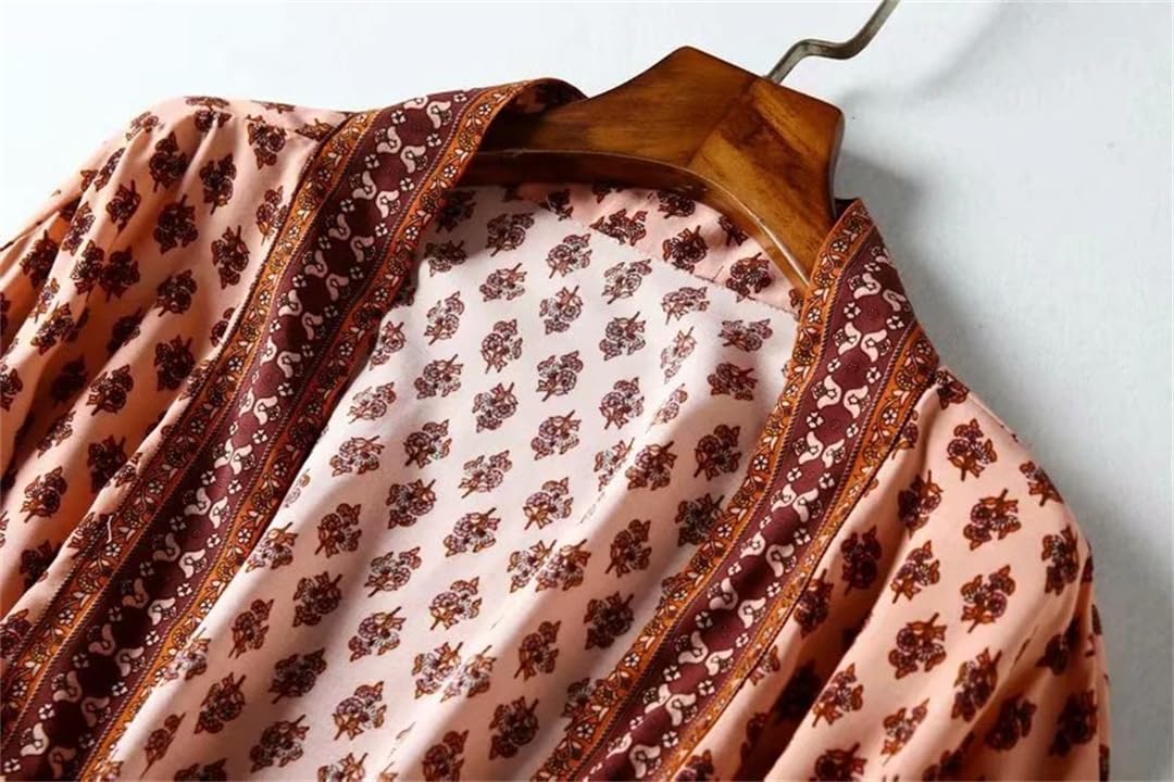 Disimlarl Kimono bohemio con estampado floral para mujer, cuello en V, mangas murciélago, bata larga para cubrir el bikini