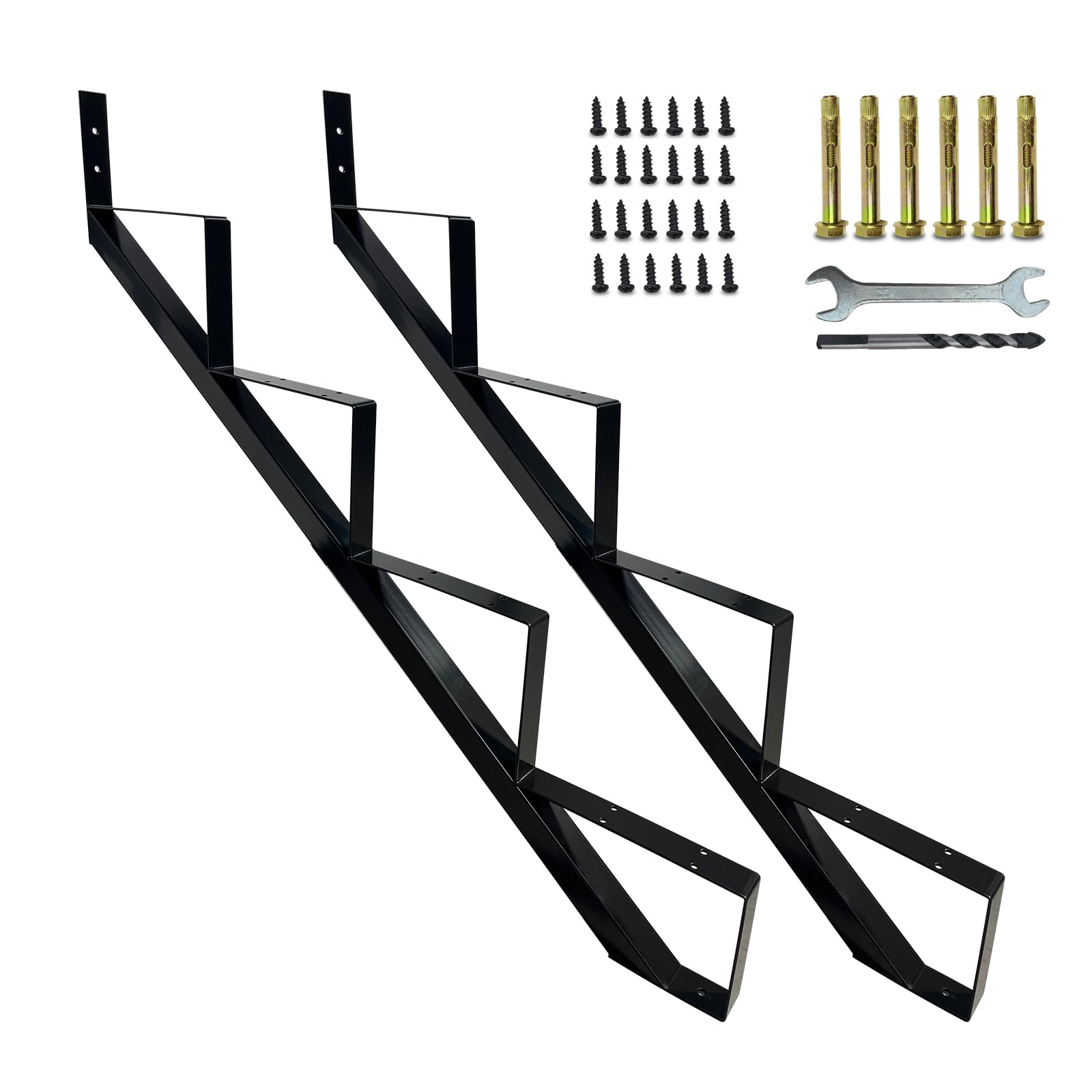 2 Packs Metal Stair Step Stringers, 4 Step Steel Riser Stringer for 34.7inch Height Deck(Polished Black)