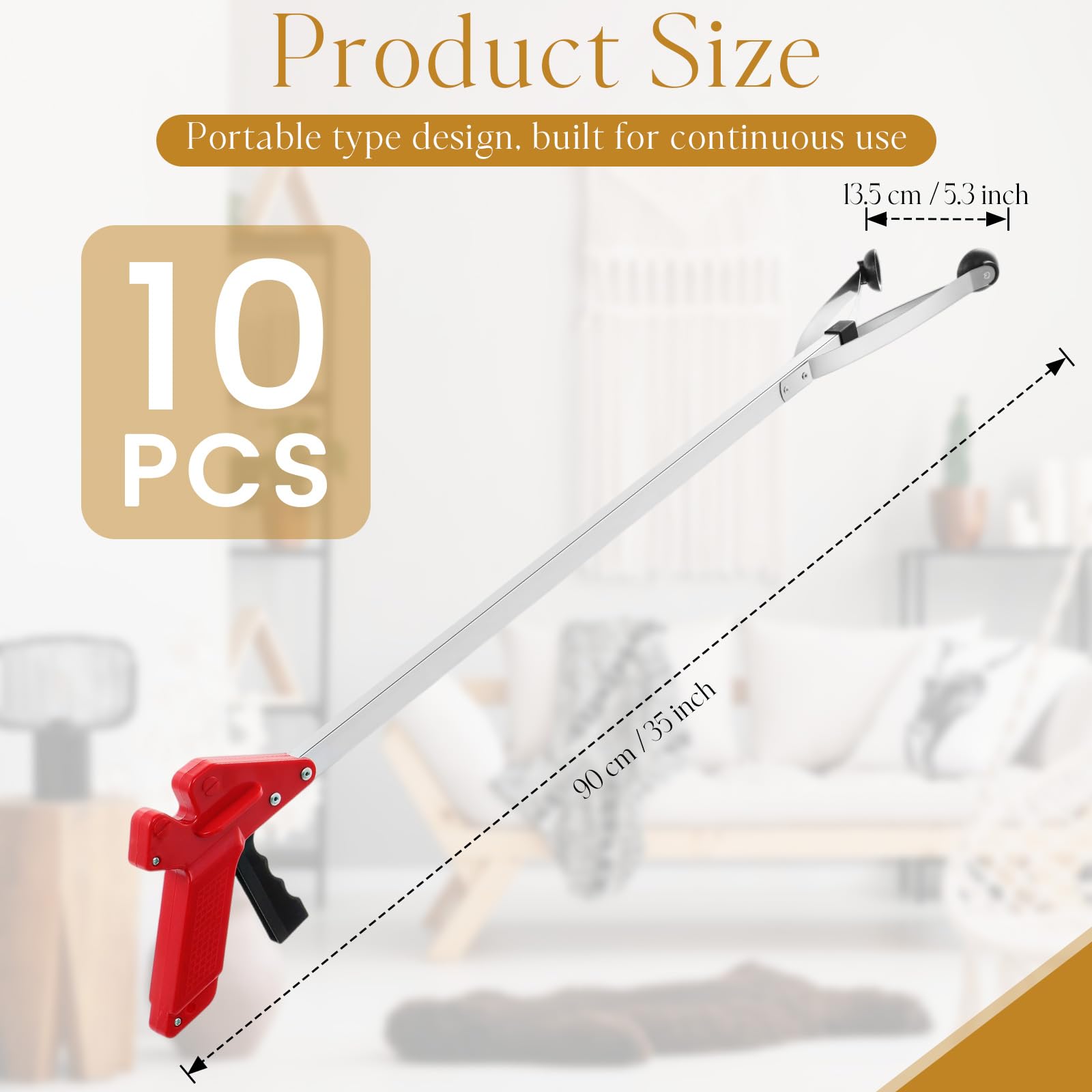 Sabary Paquete de 10 agarradores de ventosa pesados, herramienta de recogida de basura, larga y práctica, herramienta de alcance antideslizante para ancianos, extensión de brazo de palo, recolector de