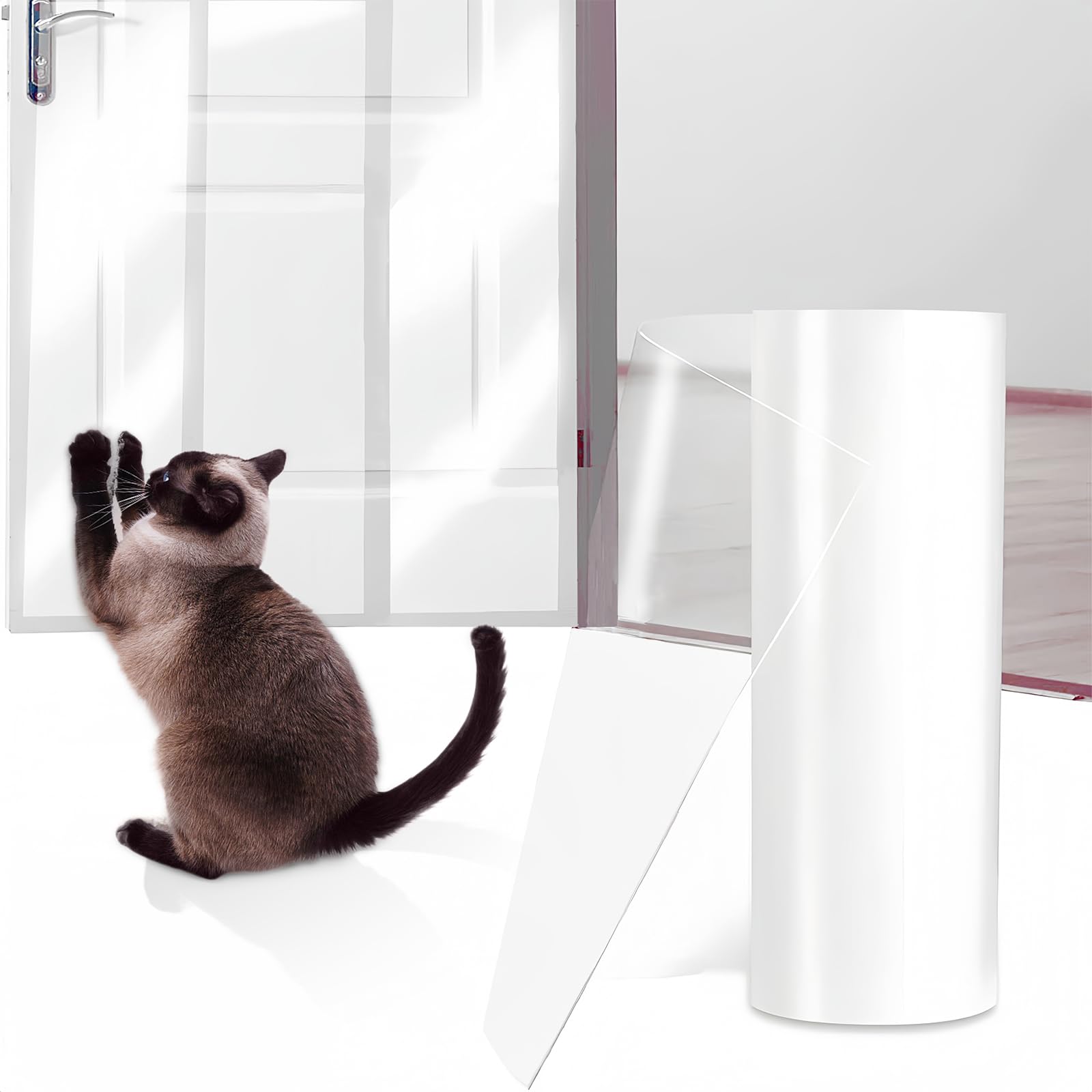 Cat Scratch Deterrent Tape for Furniture & Doors, Clear Anti Scratch Protector Film 21cm x 3m, Heavy Duty Self-Adhesive Guard for Cat Clawing on Sofa, Couch, Door, Wall
