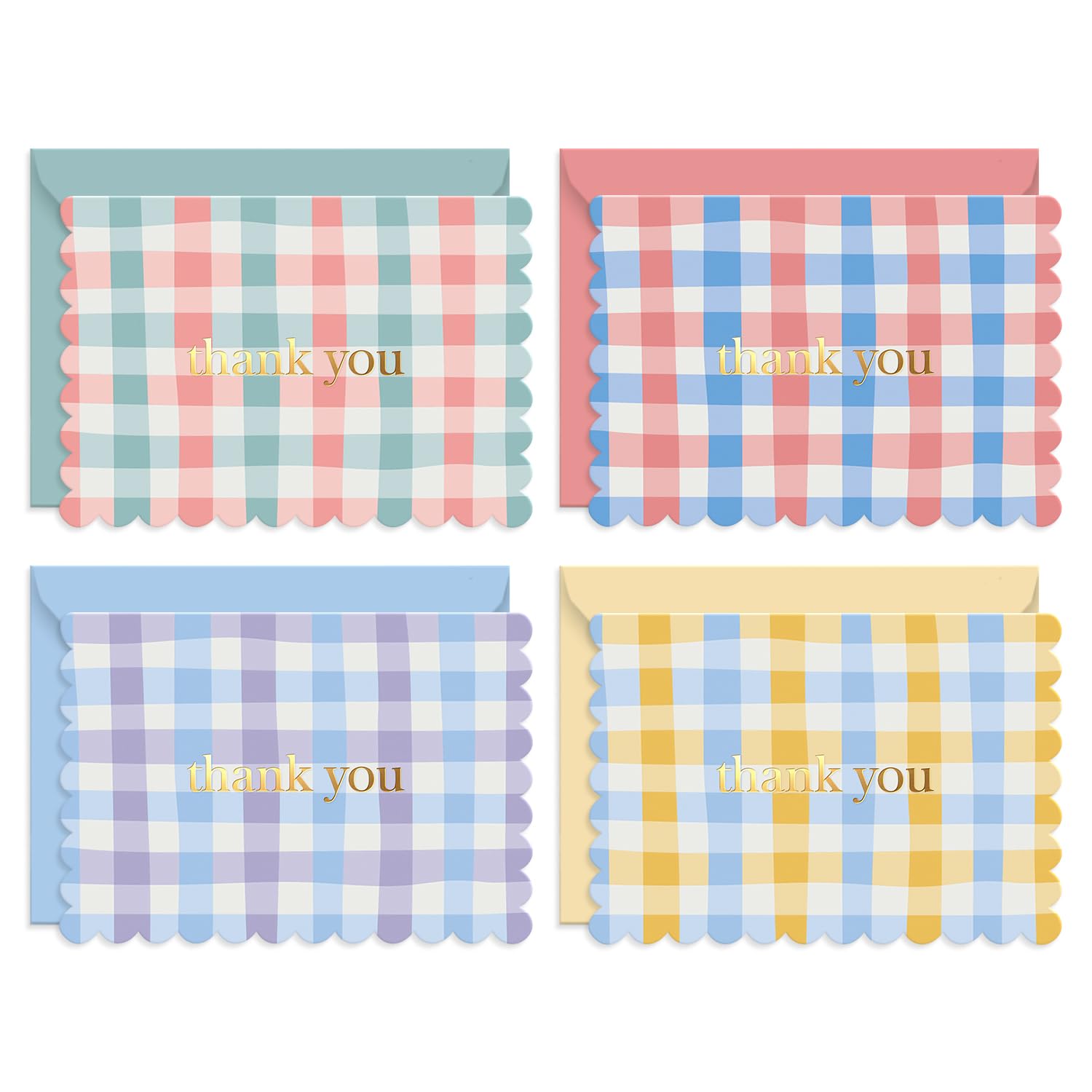 S&O Gingham Thank You Cards with Envelopes - Blank Greeting Card for Handwritten Messages - 3.5x5" Thank You Notes Set of 36 - Assorted Thank You