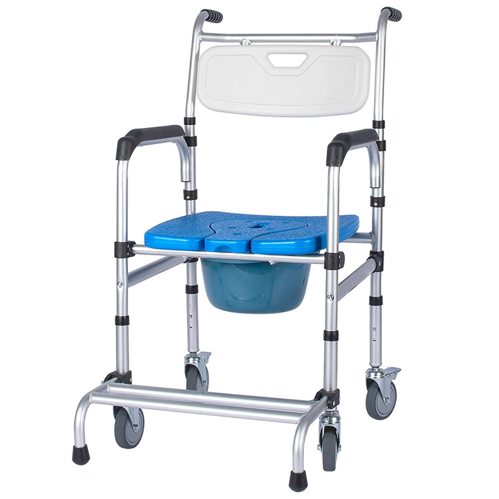 BHGFYXBS Commode Toilet Chair With Wheels, Height Adjustable Commode Wheelchair Bedside Toilet Chair For Elderly And Disabled, Commode Shower Chair On Wheels With Footrest, Load C