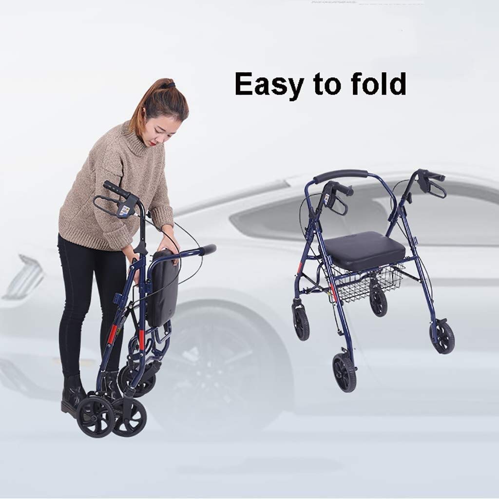 Andador, Ayuda de Movilidad para Caminar Plegable Andador Andador Carro de la Compra Carro con Asiento y Freno de Mano para Ancianos Azul Interesting