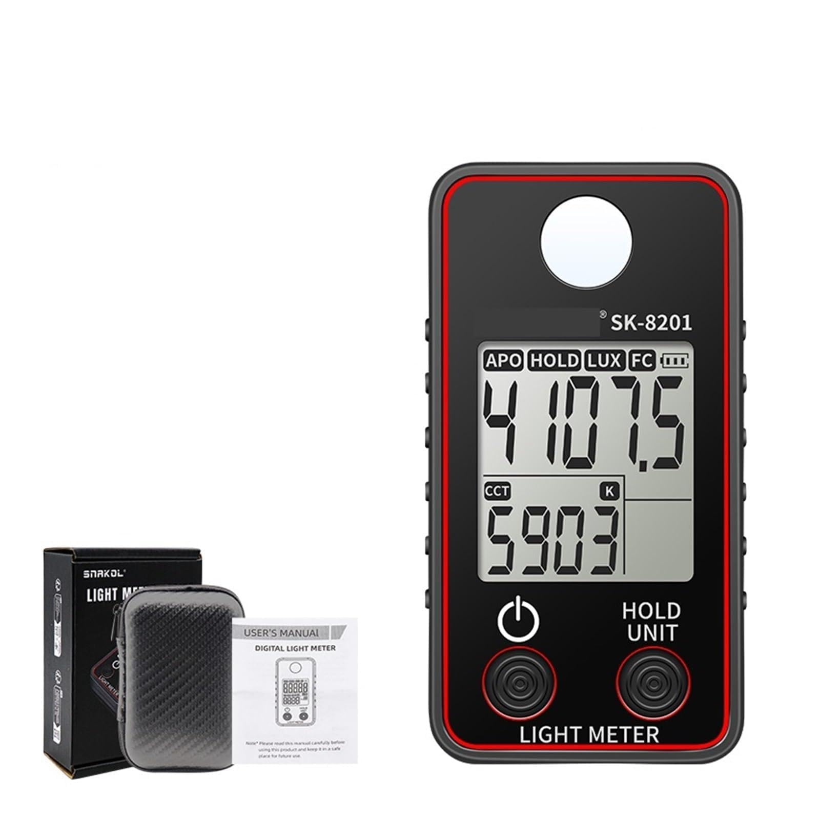 Digital Light Meter, Light Meter Digital Illuminance Meter Handheld Lux Tester LCD 0.5-300,000 Lux/Fc Pocket Luxmeter Photometer Grow Plants(SK-8201)