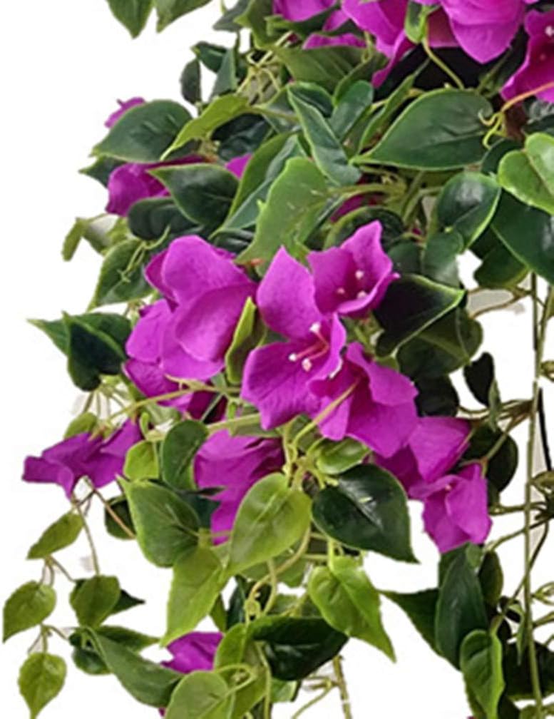 Set of Hanging Coconut Palm Basket Artificial Bougainvillea Glabra Flowers Hanging Flowerpot with Silk Flowers Purple with Red (A Small Basket with Flower)