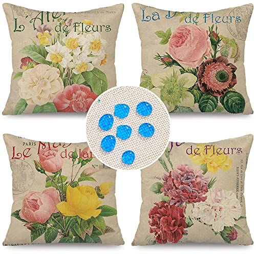 Cirzone Lot de 4 housses de coussin imperméables - 45 x 45 cm - Décoration d'extérieur - Imperméable et respirant - Vintage - Motif floral - Pour canapé, jardin, extérieur Cover