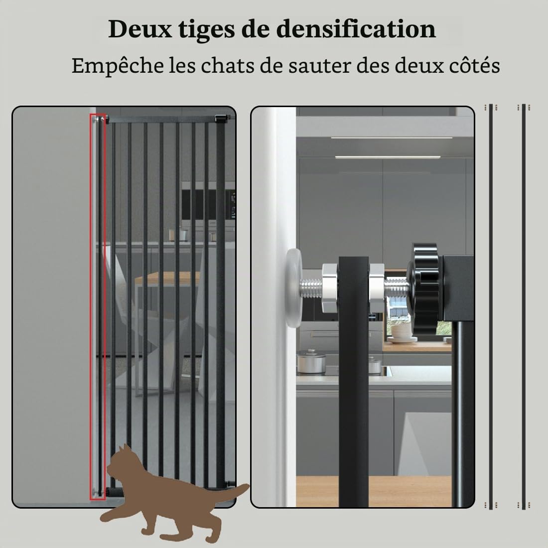 Xifamniy Barrière extra haute et extra large en métal pour chien et chat - Hauteur : 155 cm - Largeur : 76,5 - 92 cm - Montage par pression - Fermeture automatique - Pour encadrements de portes
