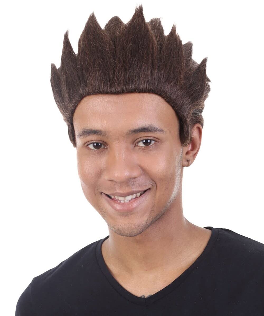 HPO Adult Men's Brown Spiked Animated Wig, Best for Halloween, Flame-retardant Synthetic Fiber