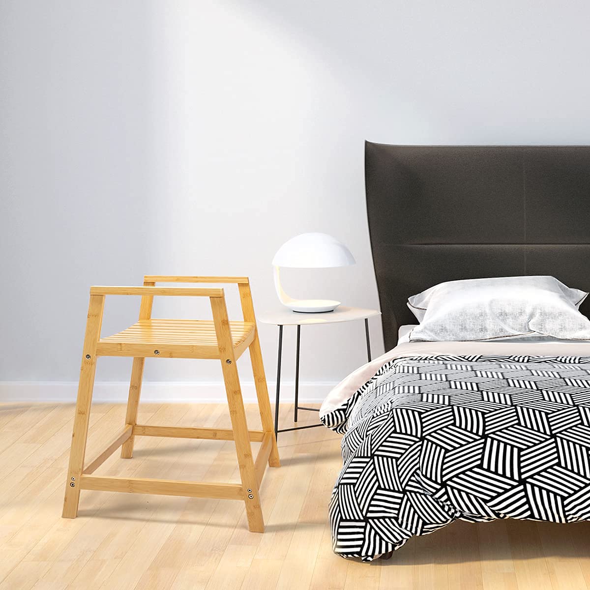 OasisCraft Bamboo Shower Bench, 22" Shower Chair with Free Soap Dish, Waterproof Wood Spa Bath Seat with Arms Wooden Bathroom Stool Shower Seat for Indoor Outdoor