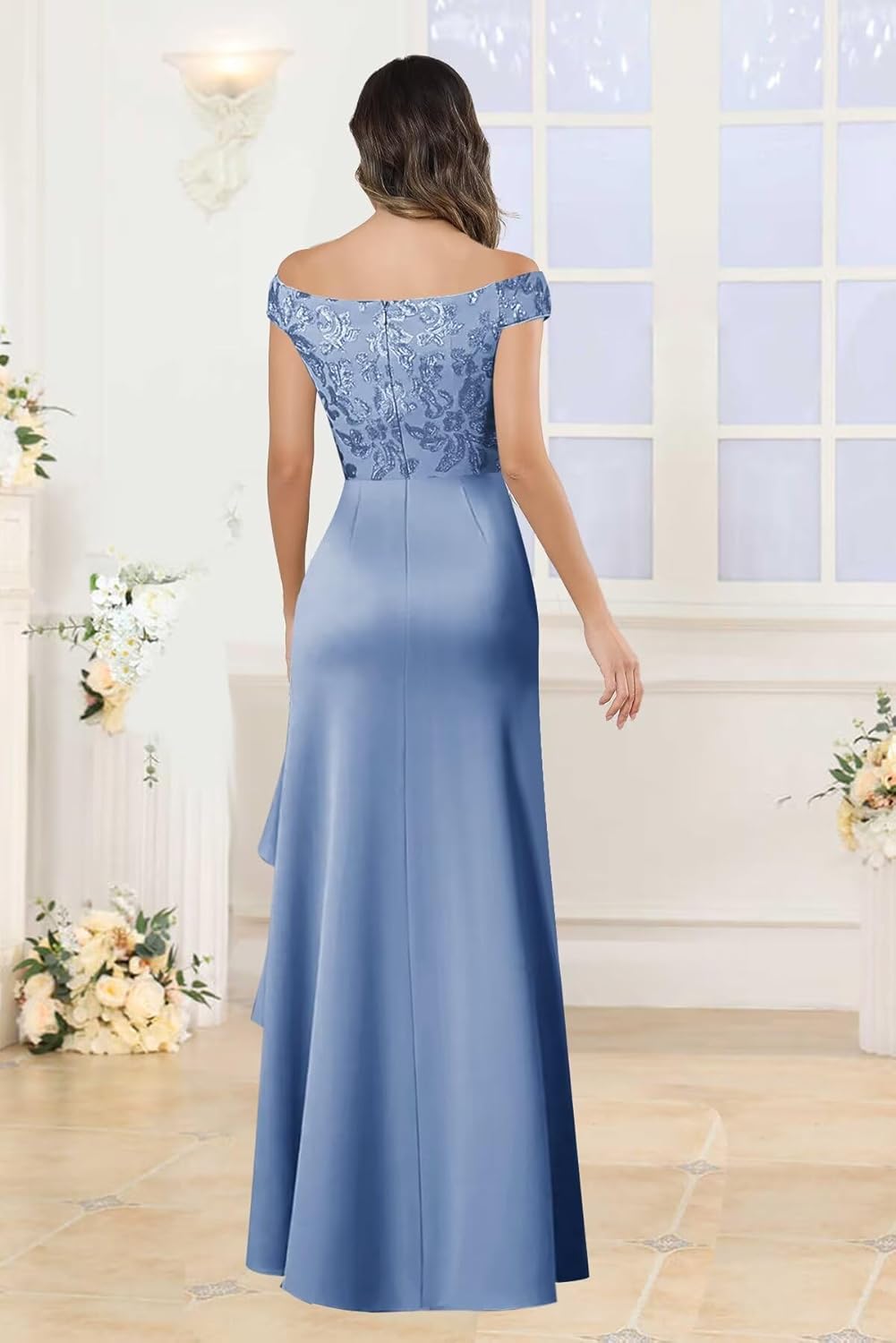 Sequin Lace Mother of The Bride Dresses for Women with Slit Satin Mermaid Pleated Ruffle Long Formal Dress - Image 2