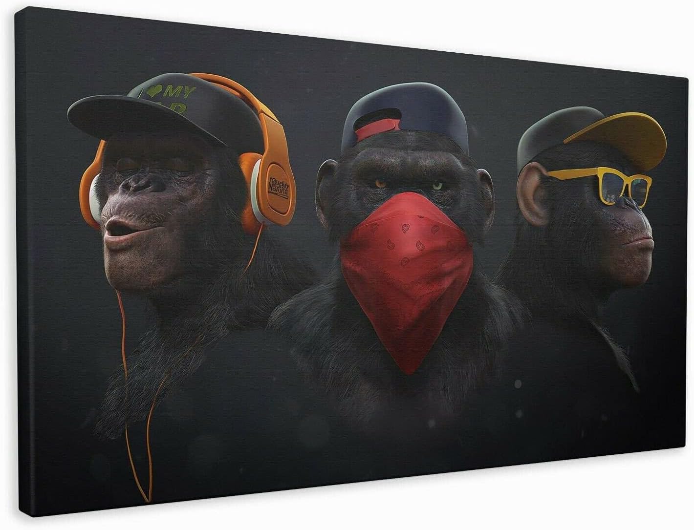 3 Wise Swag Monkeys Canvas Wall Art Prints Funny chimp Headphone Animal