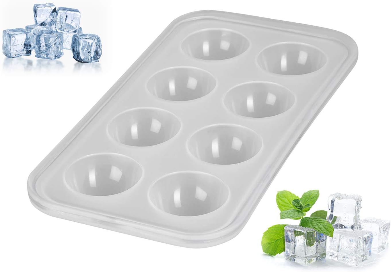 Levivo Silicone Ice Cube Tray for 8 Semi-Circle Shaped Ice Cubes approx. 27 x 14 x 4 cm, White