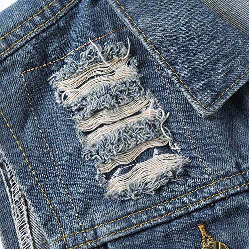 YOUTHUP Homme Déchiré Denim Gilet Vintage Sans Manches Veste à la Mode Motard Casual, 2213 Bleu, M - Image 5