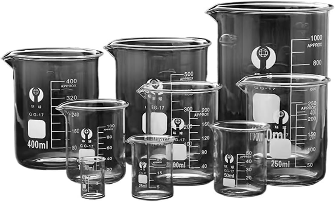 Laborglas Becher-Set, Hochtemperatur-Messbecher, 2 Stück für genaue Flüssigkeitsmessungen, langlebig und hitzebeständig für Chemie und Experimente