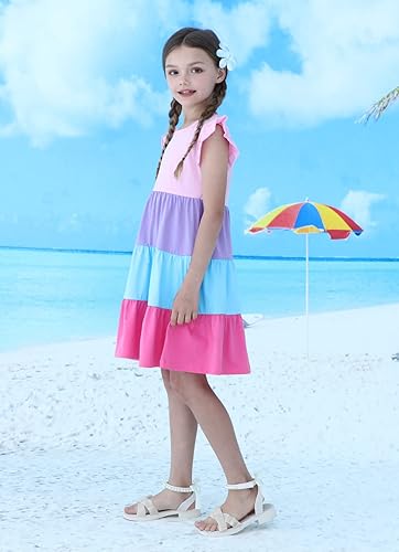 Miniatura 5 de HILEELANG Vestidos de manga corta para niñas, vestido de verano de Pascua, algodón, casual, patinador, swing