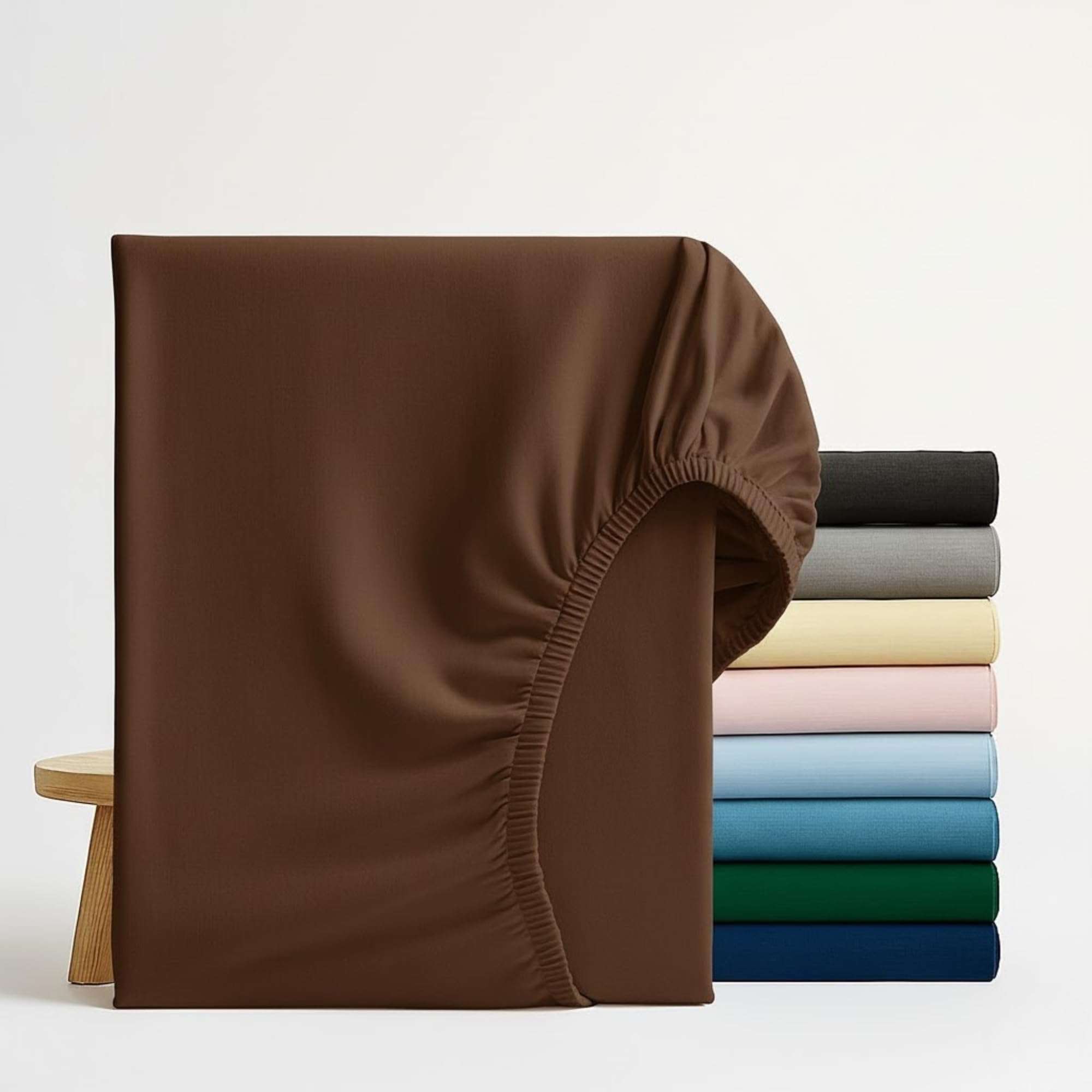 Q&H Bedding Super King Fitted Sheet Brown, 30cm Extra Deep Fitted Sheet, Soft Brushed Microfiber Elastic Bed Sheets, Shrinkage, Fade Resistant, Washable Sheets — image 1