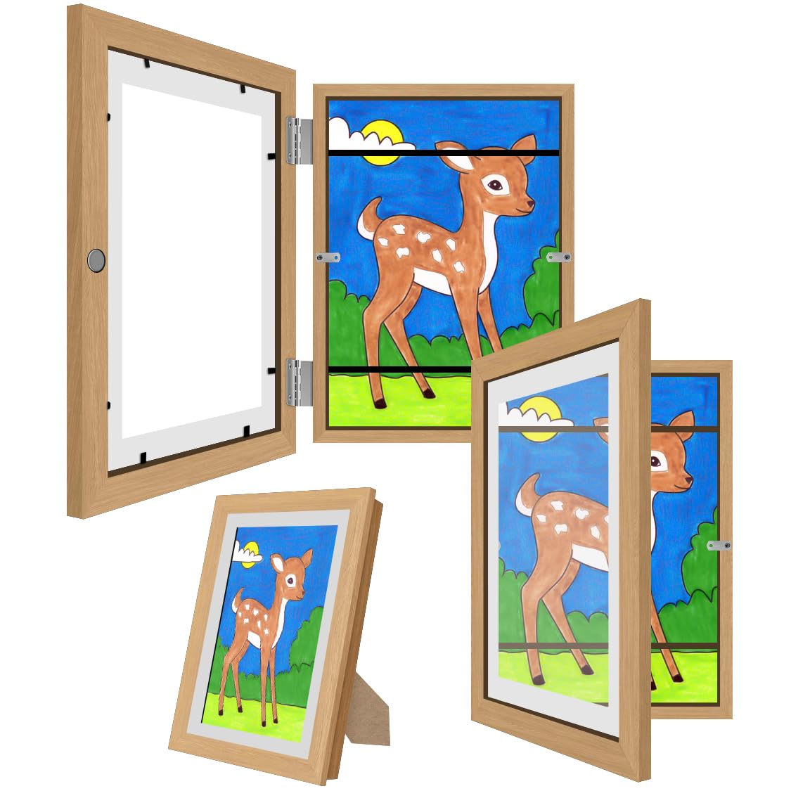2 Pack A4 Kids Picture Frame Artwork Display for Wall, Children Drawings Art Storage Box, Painting Certificate Holder, Changeable Magnetic Front Open, Free Stand, Vertical & Horizontal