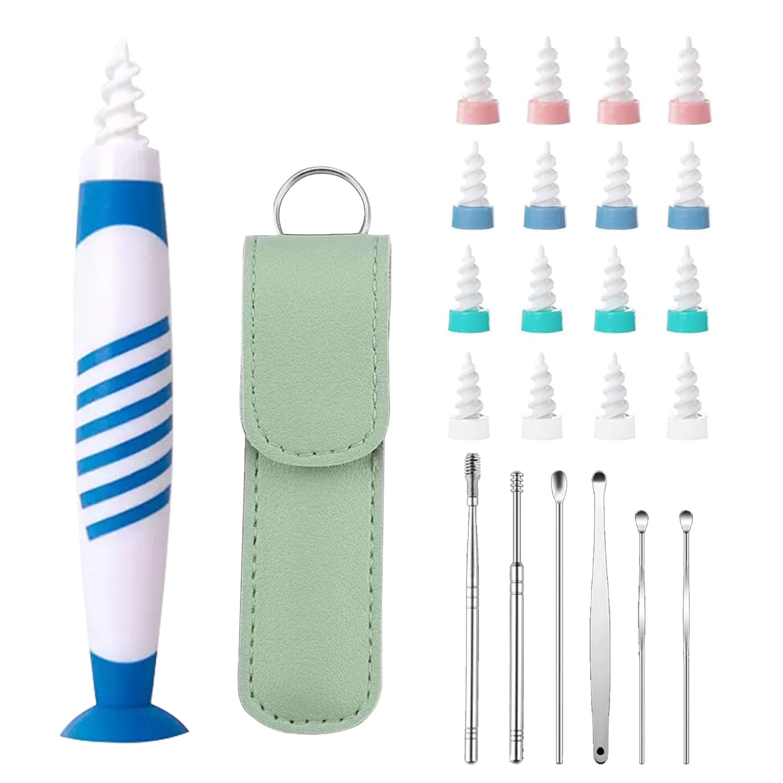 SSKHE 1 Set Spiral Soft Silicone Ear Wax Removal Tool and 1 PCS Ear Cleaning Kit, Safe Ear Cleaner with Handle, Upgraded Spiral Ear Cleaner