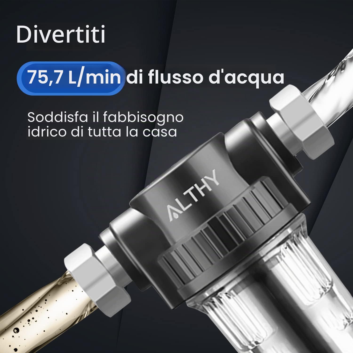 ALTHY Filtro per Sedimenti a Pulizia Rapida, Filtro per Sedimenti Riutilizzabile per Tutta la Casa, Sistema di Prefiltrazione Lavabile per Acqua di Rete/Pozzo, G1/2" + 3/4" (3 filtri inclusi)