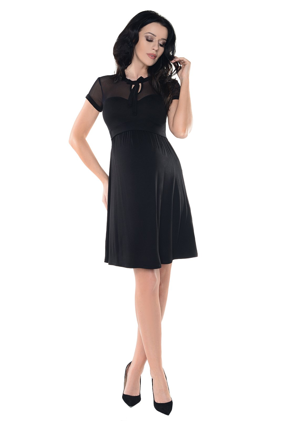 Purpless Maternity Women's Black Keyhole Bow Tie Pregnancy Dress Sfd016 (14, )