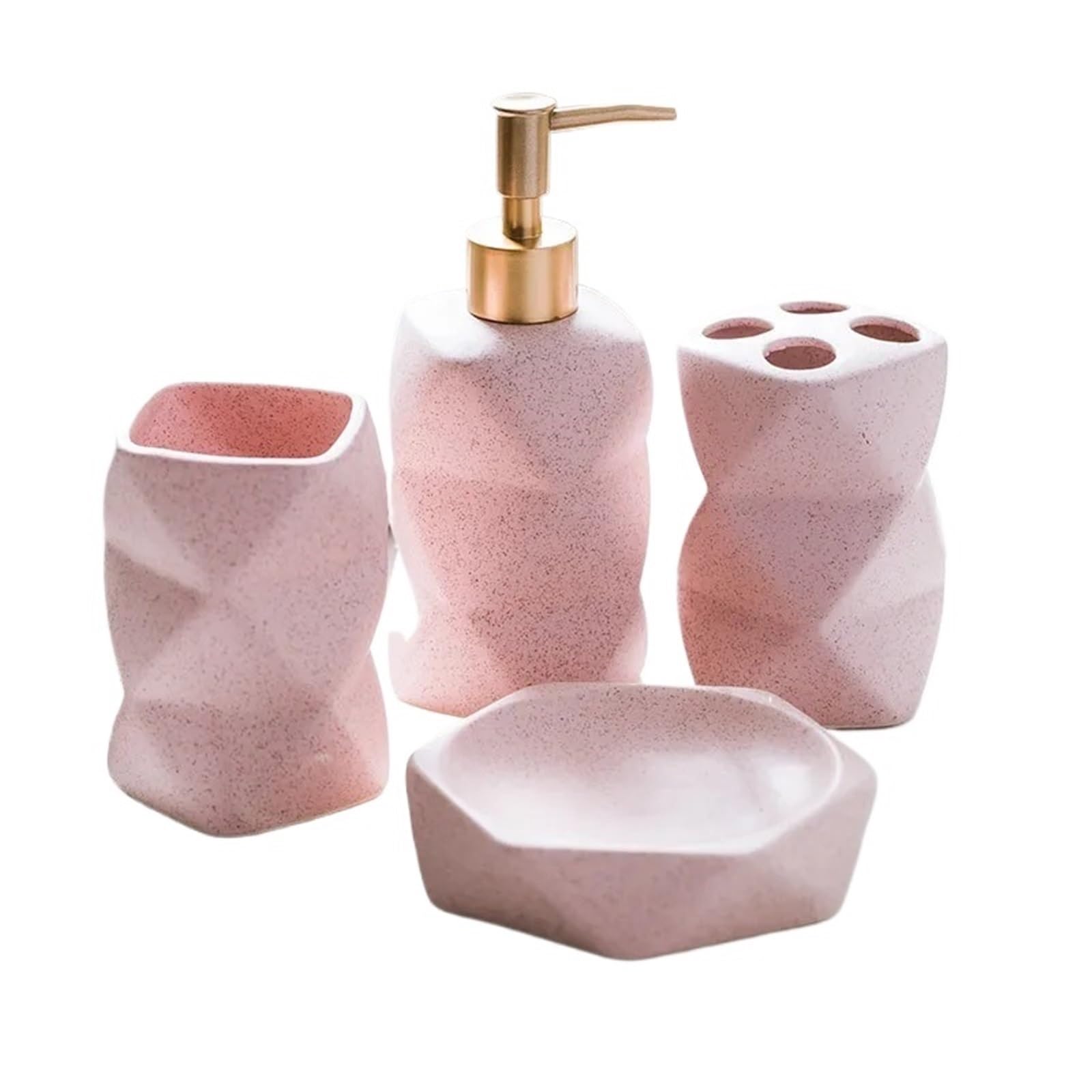 Jabonera Baño Juego de 4 Piezas cerámica for baño, Suministros, Adornos, Enjuague bucal, Cepillo Dientes, Taza, Accesorios(Pink 4-Piece Set)