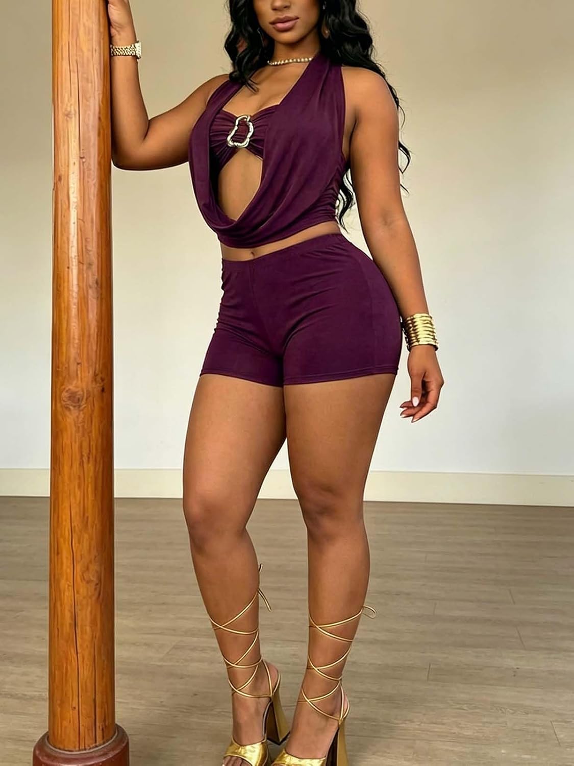 acelyn Women Sexy 3 Piece Outfits Summer Halter Tops Bodycon Short Sets image 5