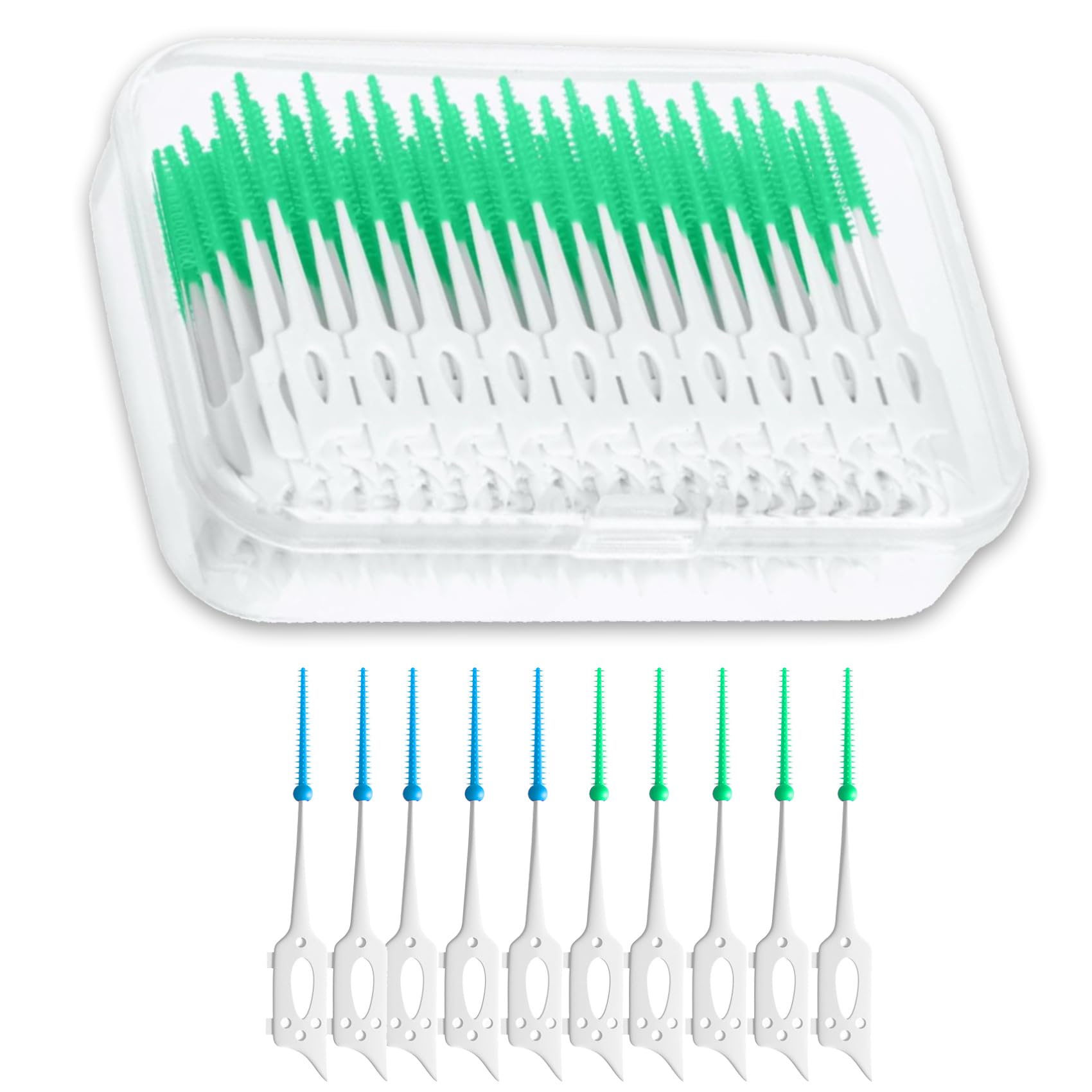 200 x Interdental Toothpicks, Interdental Brushes, Dental Brushes for Interdental Spaces, Teeth Cleaning Tools (Blue, Green)-image-24