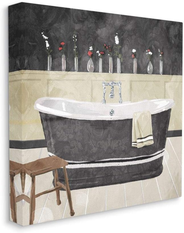 Stupell Industries Bath Tub Interior Design Black and White Painting Canvas Wall Art, 17 x 17
