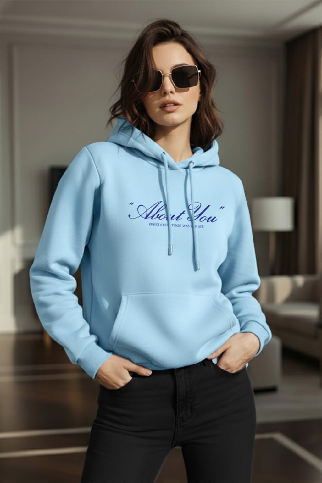 JUNEBERRY Bluza z kapturem z poliestru i bawełny, normalne dopasowanie, bluza z kapturem, pełne rękawy, z przodu na klatce piersiowej, graficzne rozmieszczenie, sweter z nadrukiem dla kobiet, rozmiary