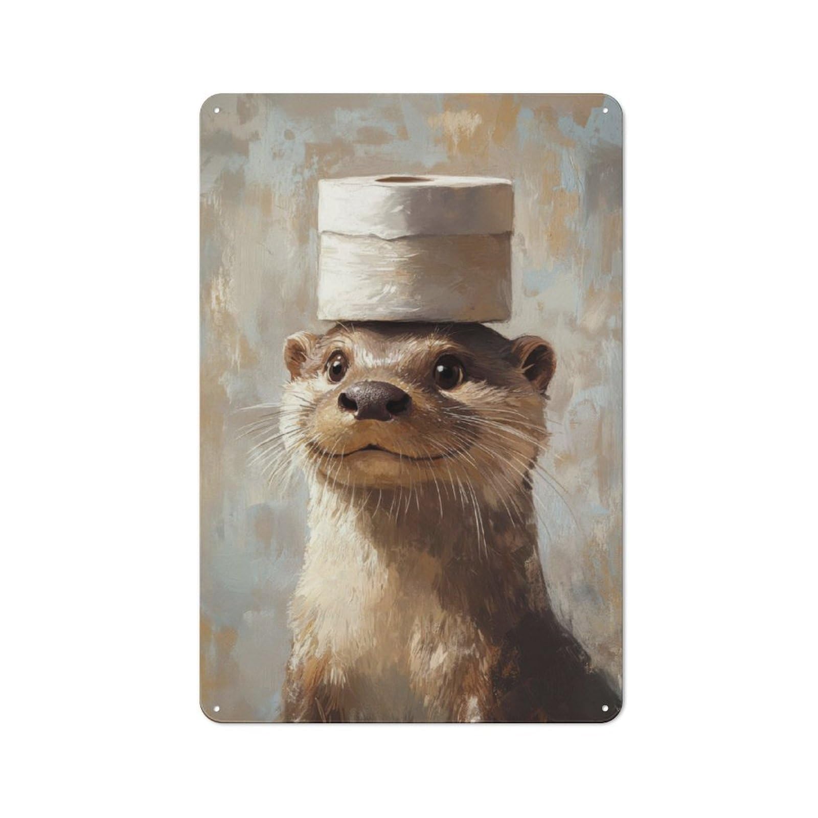 Junmoney Otter With Toilet Paper Hat Retro Metal Plaque 30X20cm For Café Or Home Bar, With Clear Retro Wall Decor Character