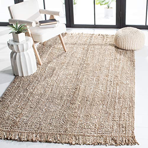 SAFAVIEH Natural Fiber Collection Area Rug - 5' x 8', Grey & Beige, Handmade Woven Fringe Jute, Ideal for High Traffic Areas in Living Room, Bedroom (NF825F)