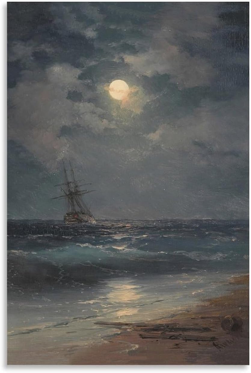 Ship by Moonlight by Ivan Konstantinovich Aivazovsky Artworks Canvas Poster Room Aesthetic Wall Art Prints Home Modern Decor Gifts Framed-unframed 08x12inch(20x30cm)