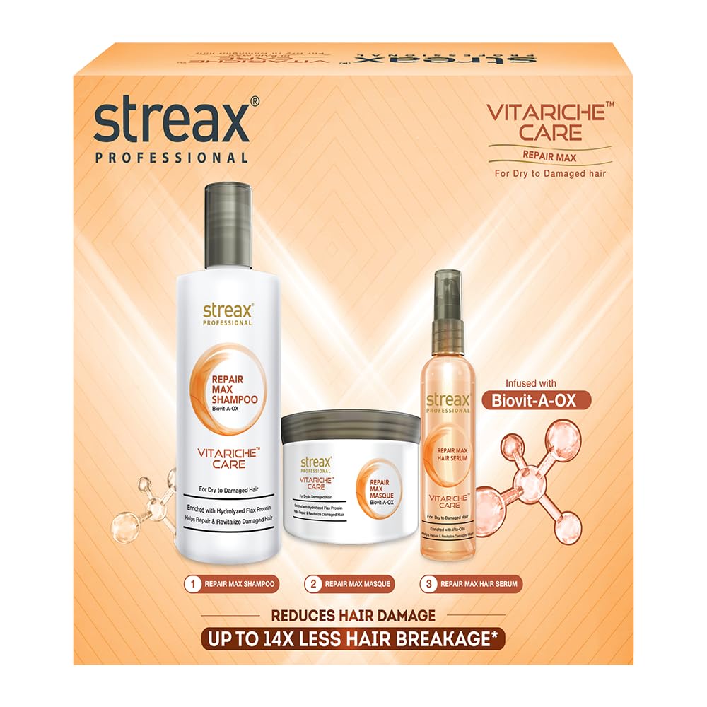 Streax Professional Vitariche Repair Max - Damage Repair Post care Combo Kit (Shampoo + Masque + Serum)-image-47