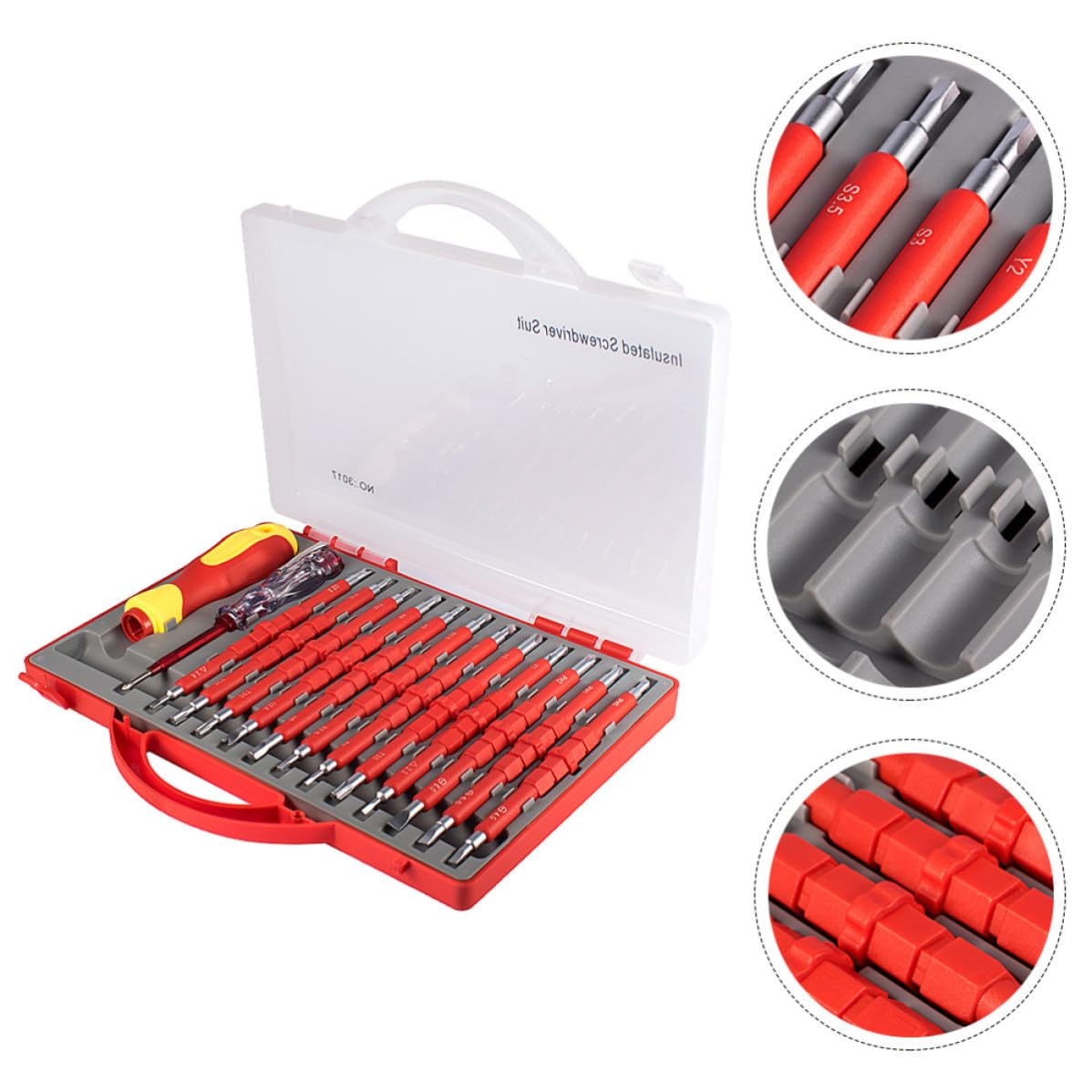 Set di Cacciaviti Elettricista Professionali 26 in 1 Custodia Portatile in Acciaio Rosso Resistente per Lavoro Professionale e Fai da Te a Casa
