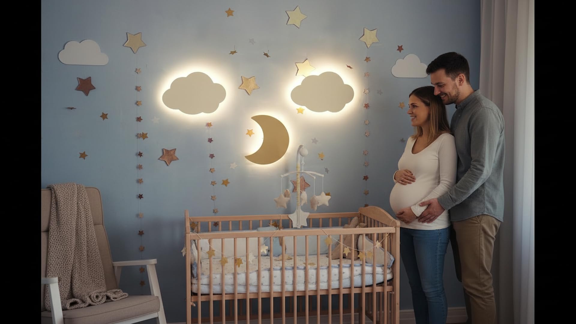 EUNOIA DREAM Pack de 3 Apliques Lámparas de Pared LED 1 Luna - 2 Nubes, Quitamiedo Habitación Infantil, Luz Nocturna Bebés y Niños, Luz Cálida, Ideal recién nacidos Baby Shower, Sin Cables Peligrosos