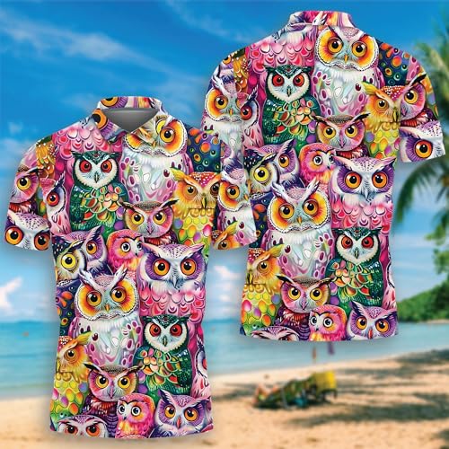 Bird Owl Polo Shirts for Men-Owl Lover Golf Moisture Dry Fit Short Sleeve Shirts S462