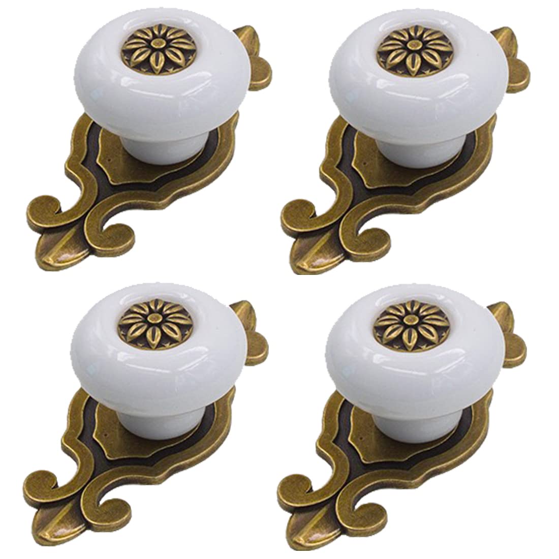 Kelier Bronze,Green,White Retro Ceramic Cabinet Knobs, [4 Pack] Vintage Antique Drawer Knobs With Backplate, Cabinet Pull Handles For Kitchen/Dresser/Cupboard/Wardrobe, White