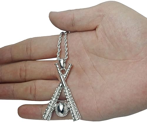 Miniatura 3 de HYXITVCG Collar de béisbol Hip Hop con colgante de béisbol con cruz de bate de béisbol de acero inoxidable para niños, joyería deportiva, collar de