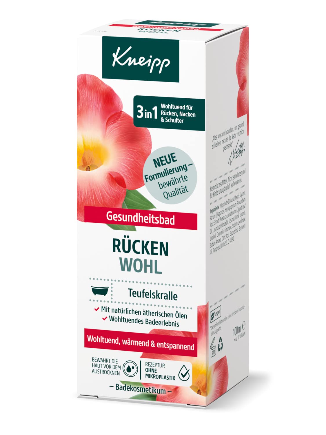 Kneipp Bain sanitaire pour le dos, huile de bain avec précieux extrait de griffe du diable et huiles essentielles naturelles de lavande et cajeput, pour le dos, le cou et les épaules, 100 ml