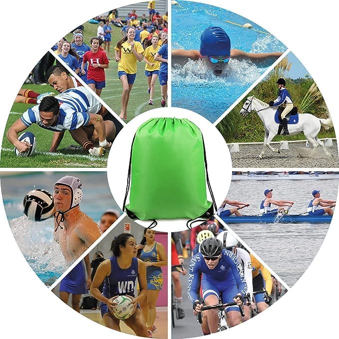Image of BeeGreen 20 Pieces Green String Bags Bulk Lightweight Durable Drawstring Gym Backpacks for Christmas Travel Sports Plain Cinch Storage Sackpack Bags for Women and Men