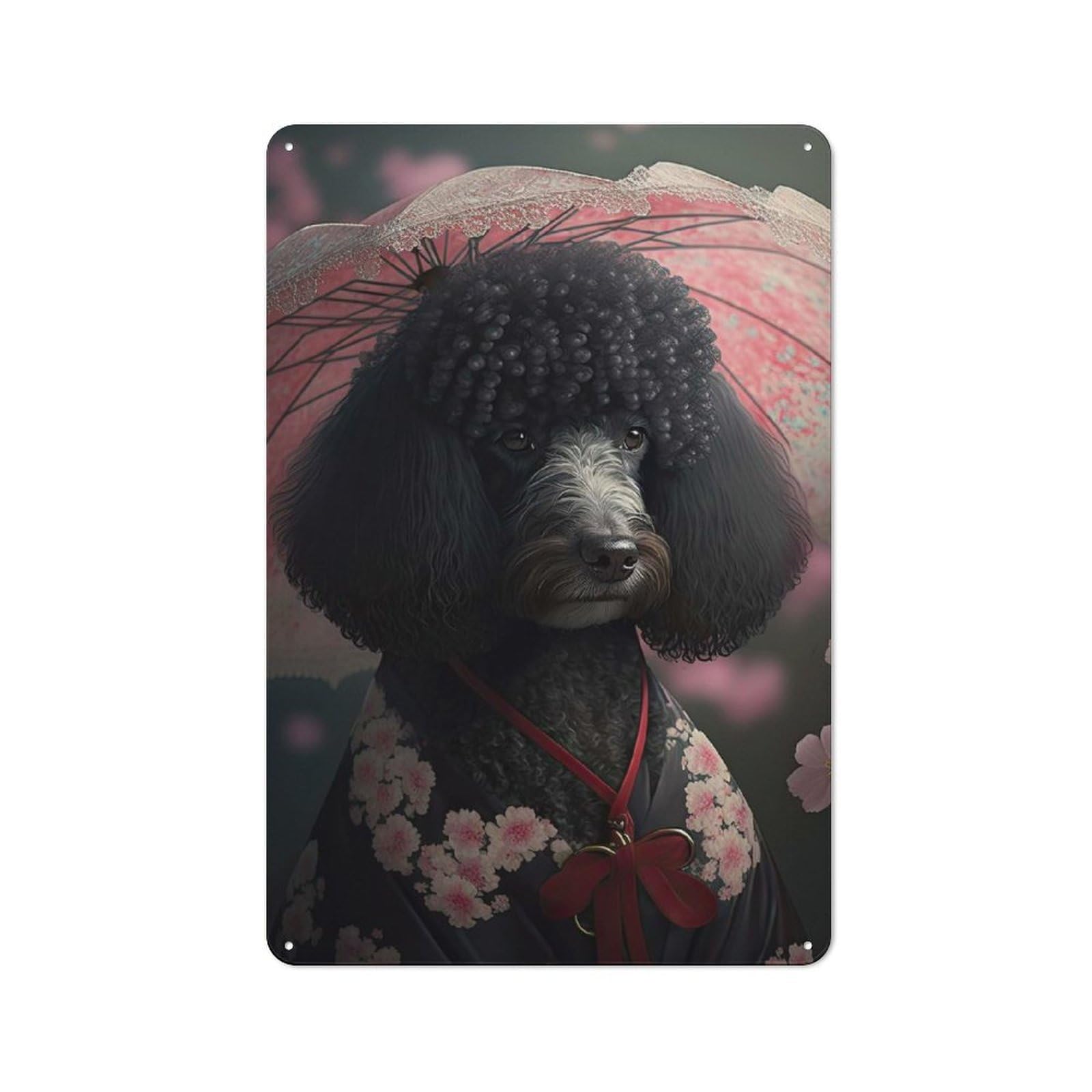 Junmoney Style-5 Shop Front Style Black Poodle Kimono Decorative Metal Plaque 30X20cm, Shop Wall Decor For Cafe, Bistro, Bakery Or Restaurant
