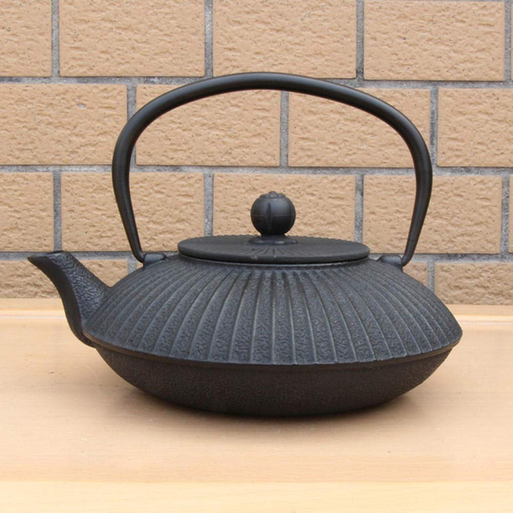 Japanisches schwarzes Gusseisen-Teekännchen mit Sieb, Geschenkset, 9-teiliges Muster – Pflaumenfarbene Katze, China