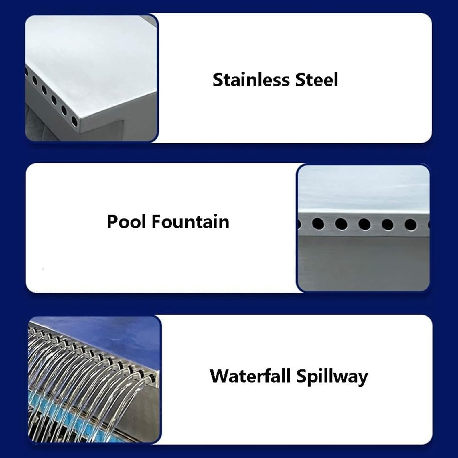 Fontana a Cascata per Piscina, Sfioratore in Acciaio Inox 304 | Per Decorazione da Giardino, Parco Acquatico, Laghetto, Sorgenti Calde e Piscina Spa(150cm)